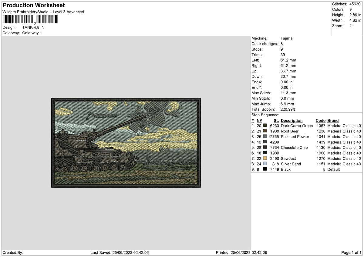 Tank Embroidery File 6 sizes