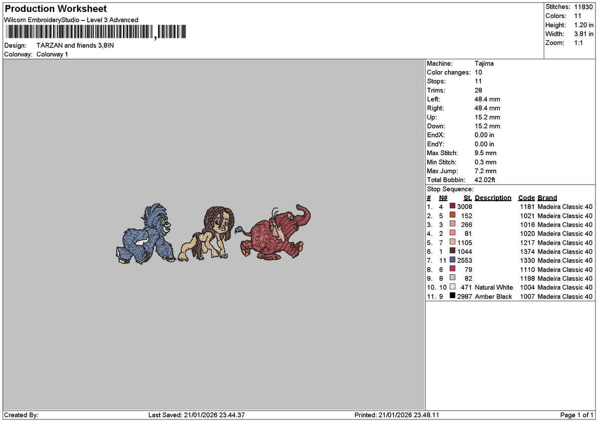 Tarzan2101 Embroidery File 6 sizes