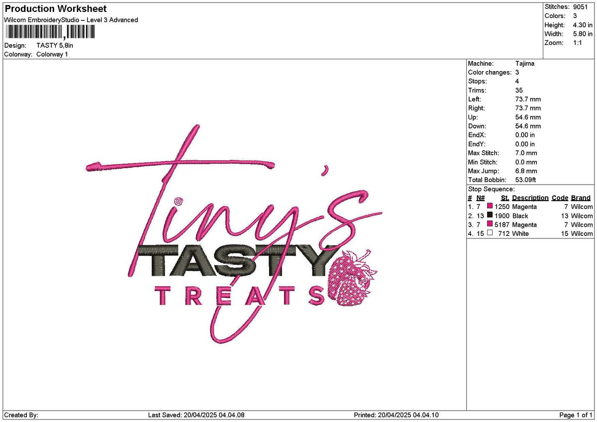 Tastytext Embroidery File 6 sizes