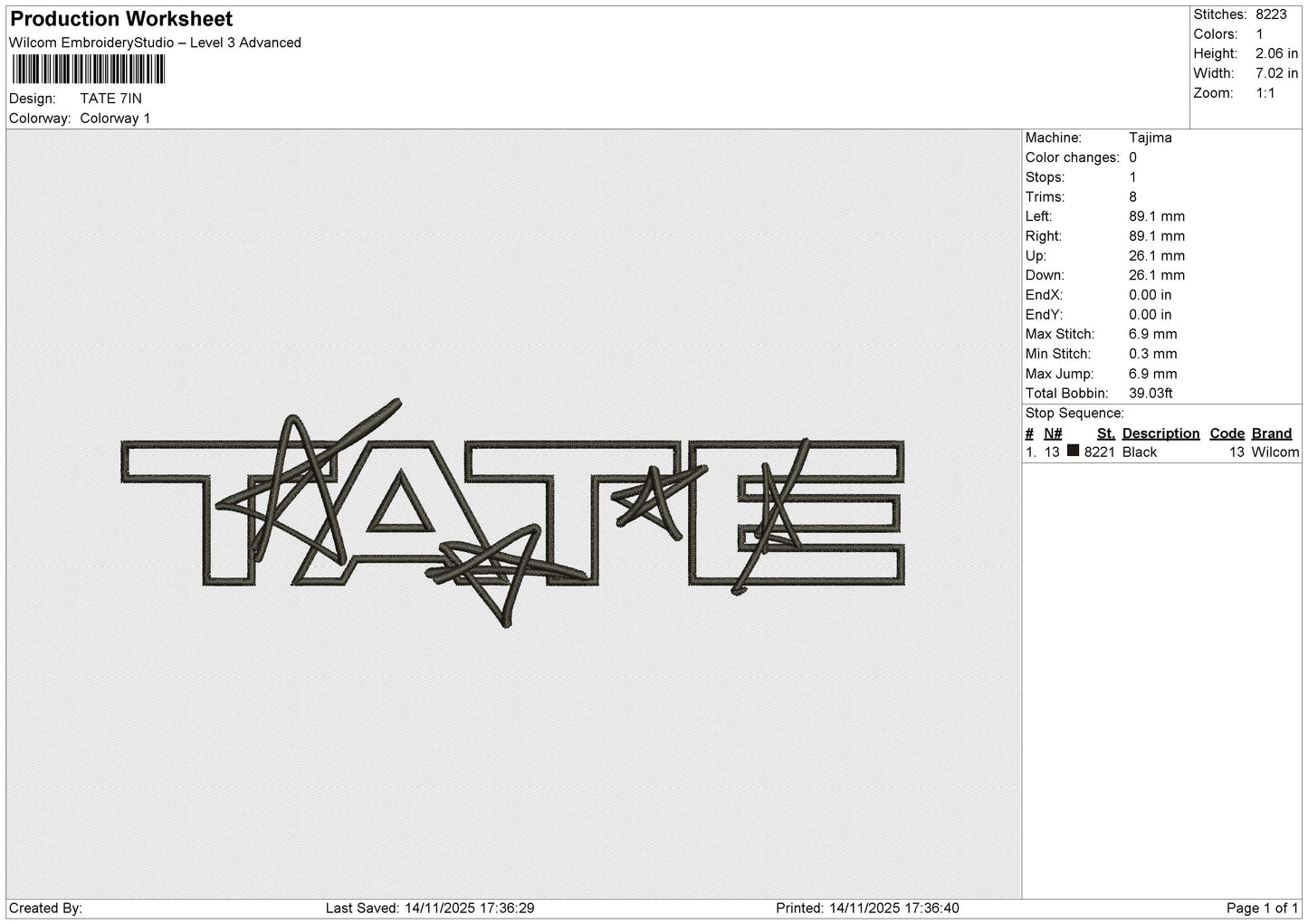 TATE Embroidery File 4 size