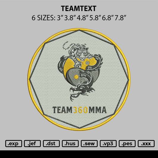 Teamtext Embroidery File 6 sizes