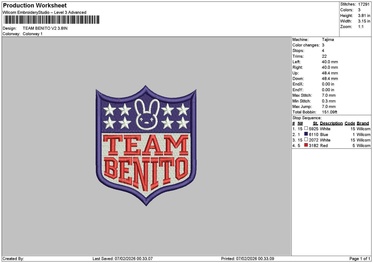 Teamtext 0702 Embroidery File 6 sizes