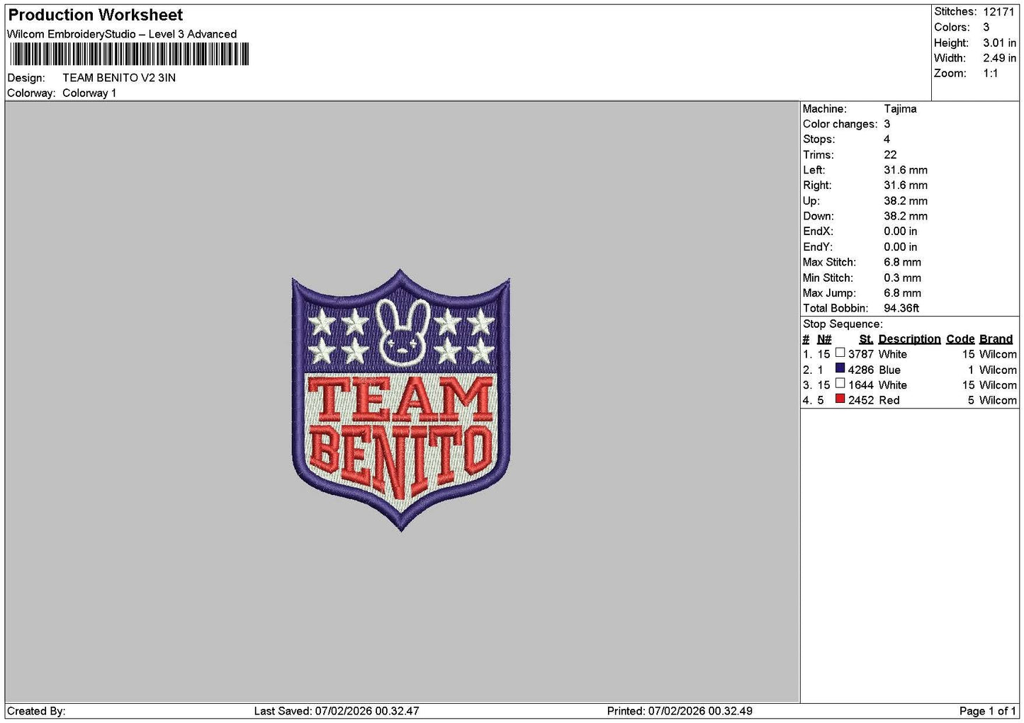 Teamtext 0702 Embroidery File 6 sizes