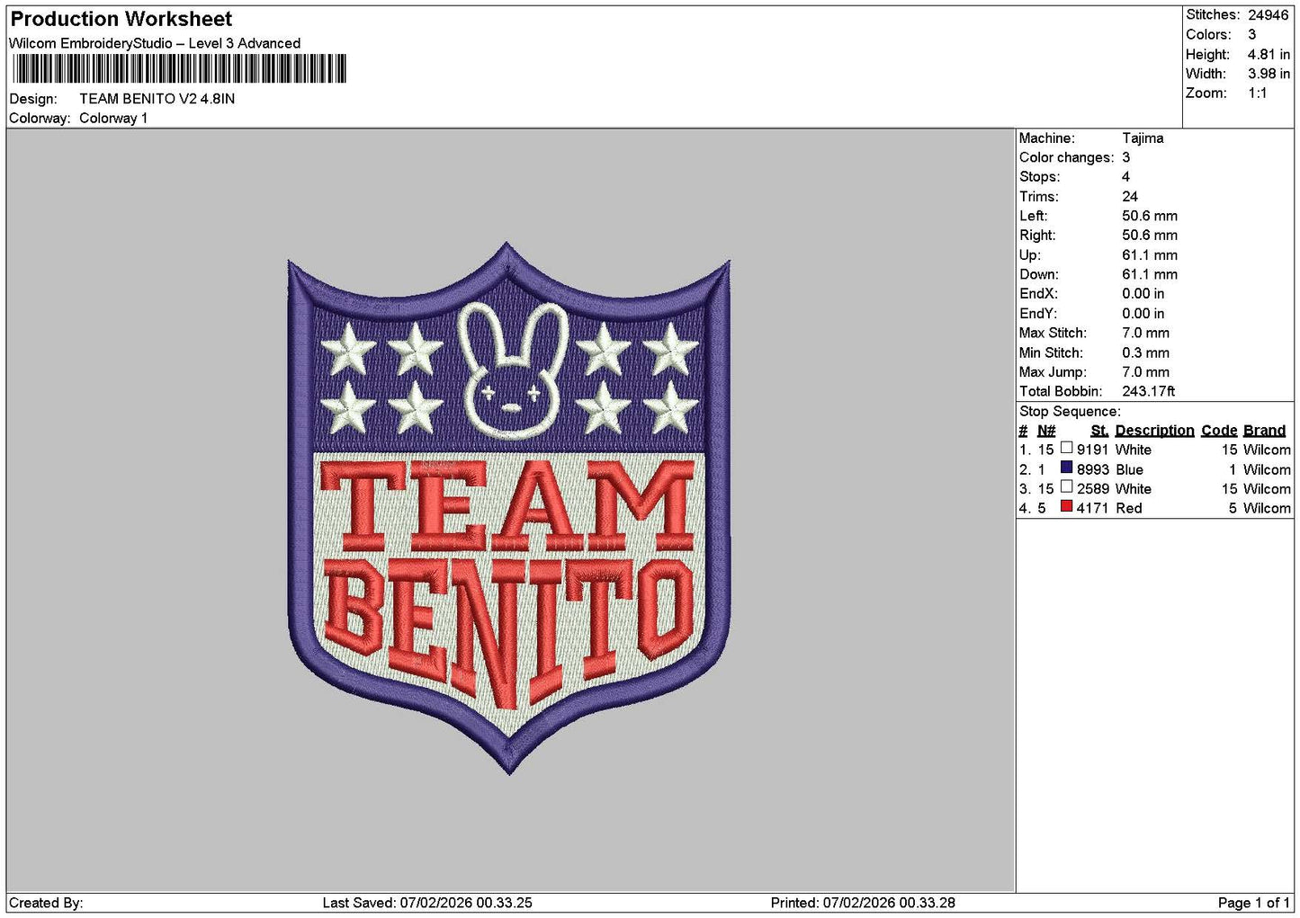 Teamtext 0702 Embroidery File 6 sizes