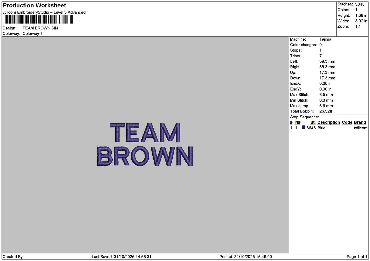 Browntext Embroidery File 6 sizes