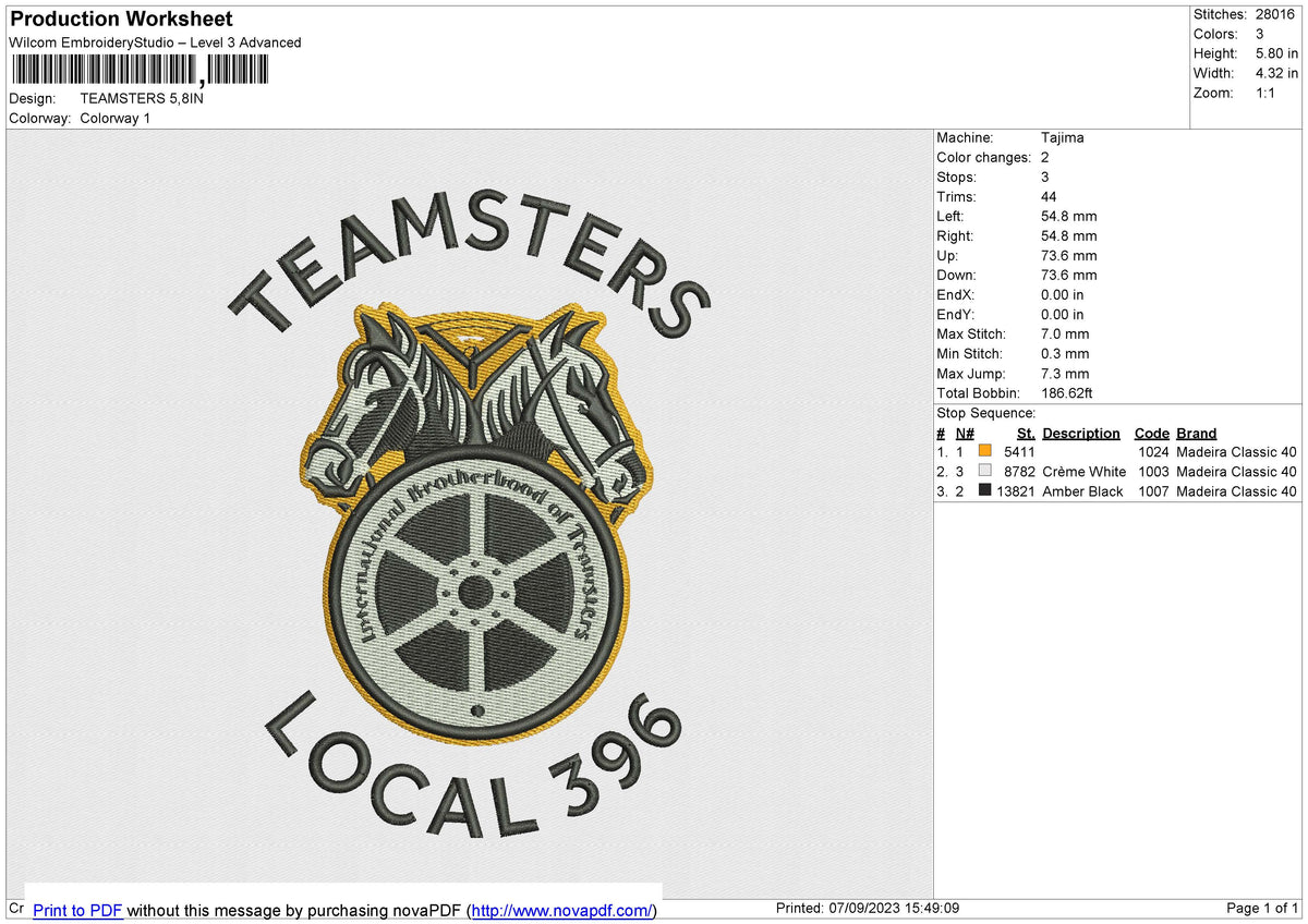 TEAMSTERS Embroidery File 6 sizes