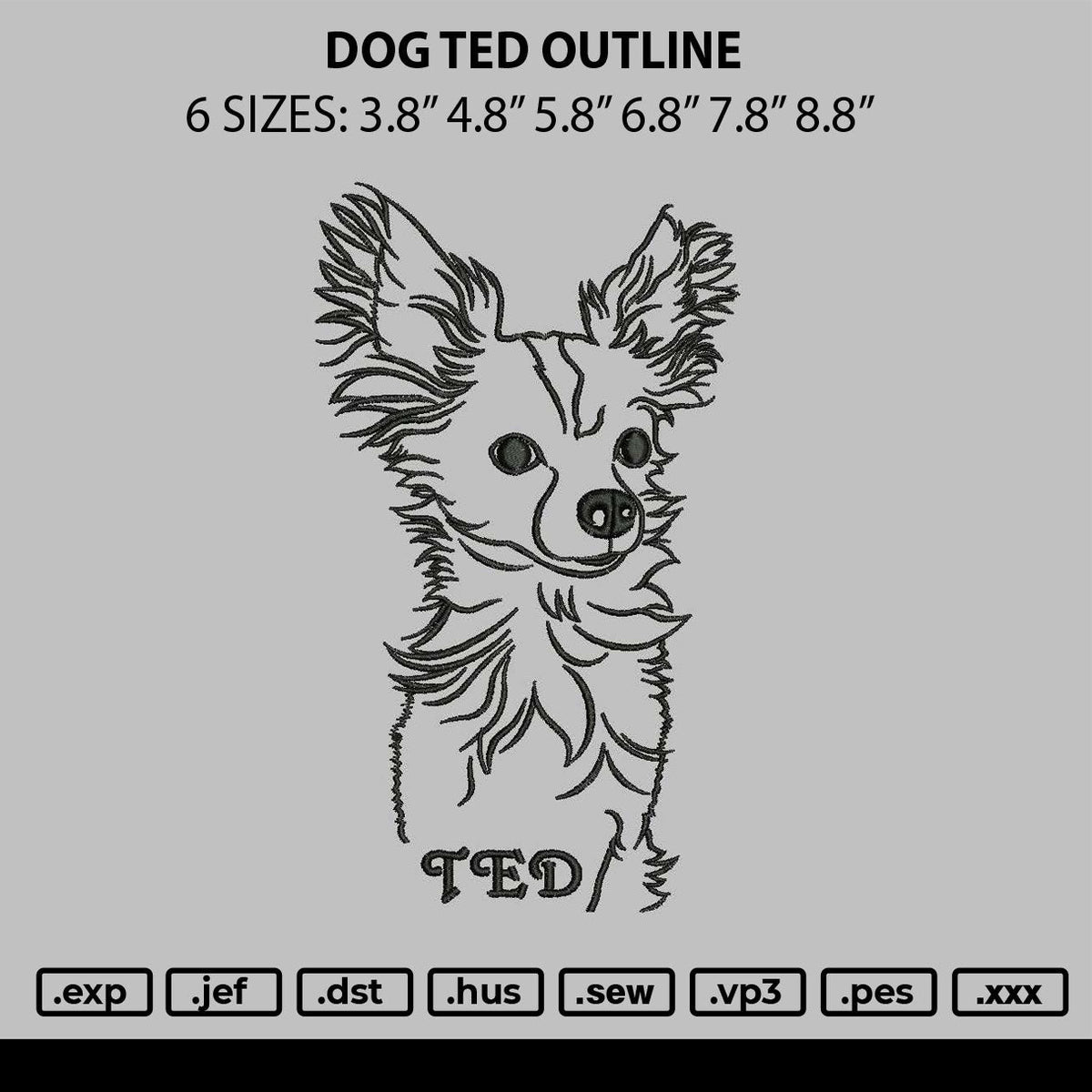 Dog Ted Outline Embroidery File 6 sizes