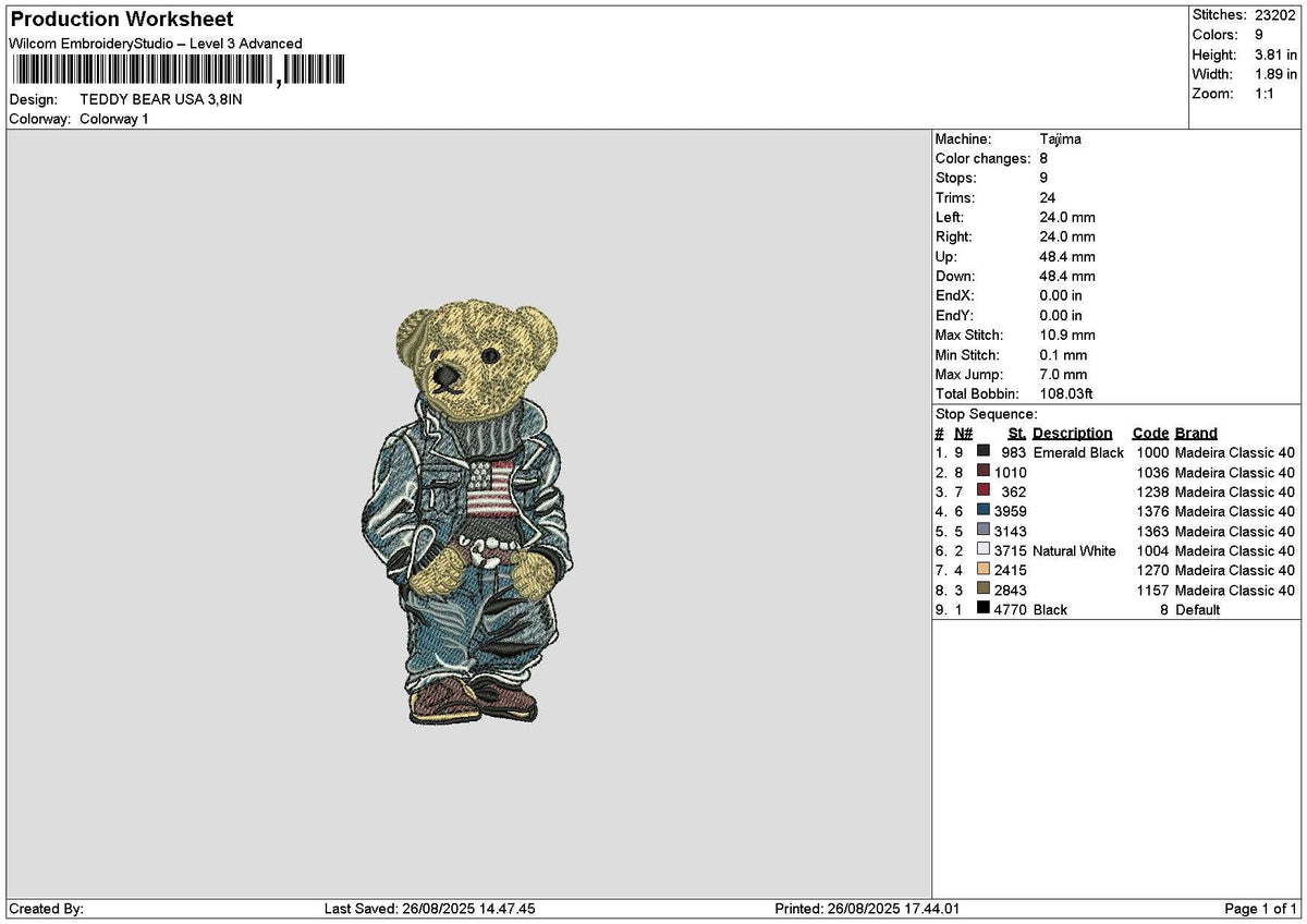 Teddy 2508 Embroidery File 6 sizes
