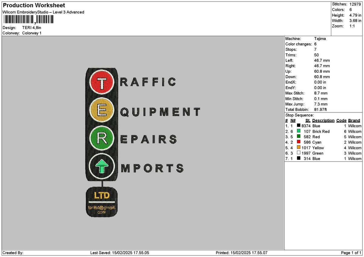 Teritext Embroidery File 6 sizes