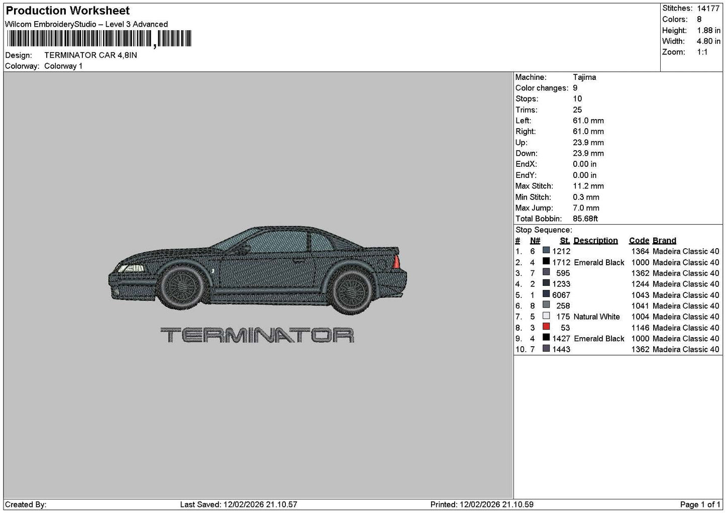 Black Car 1202 Embroidery File 6 sizes