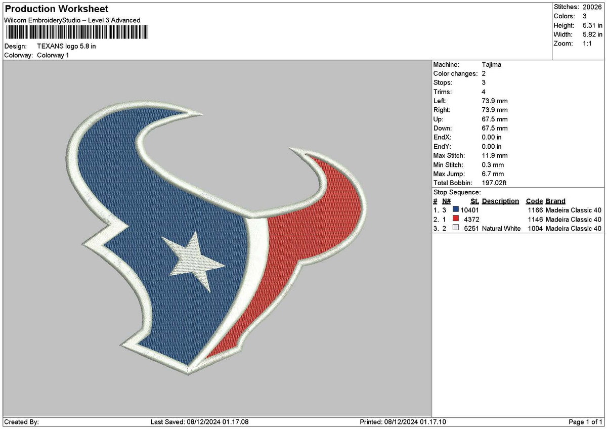 Texans0812 Embroidery File 6 sizes