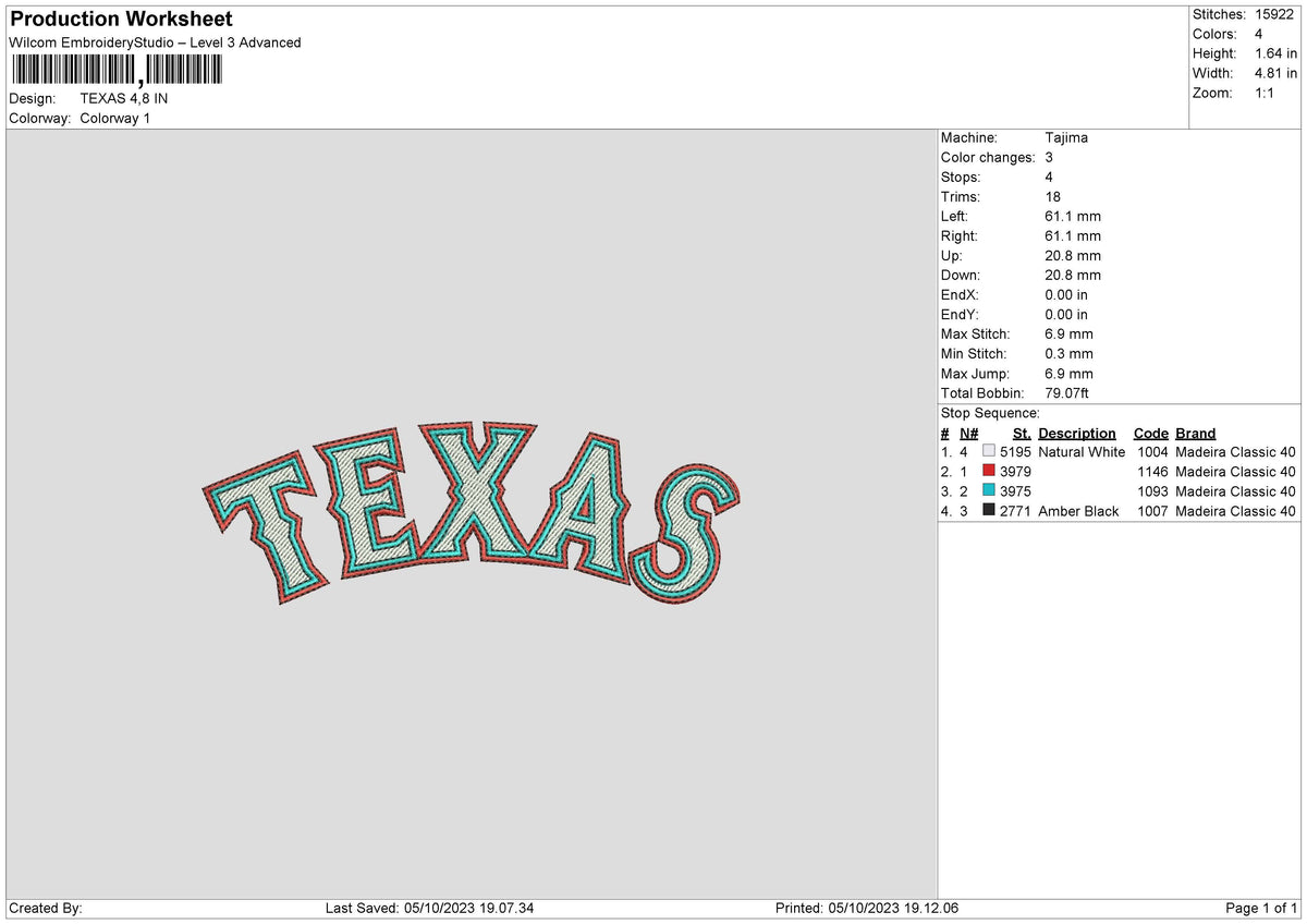 Texas Text Embroidery File 6 sizes