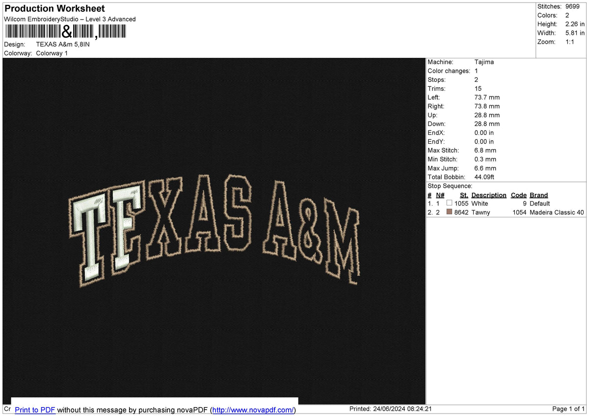 TEXAS A&m Embroidery File 6 size