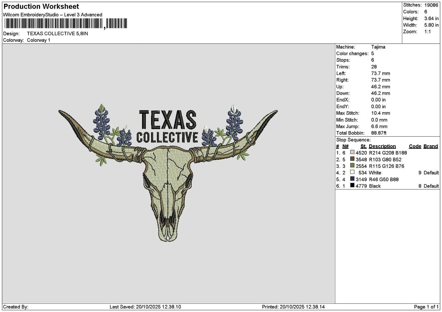 Texastext 2010 Embroidery File 6 sizes