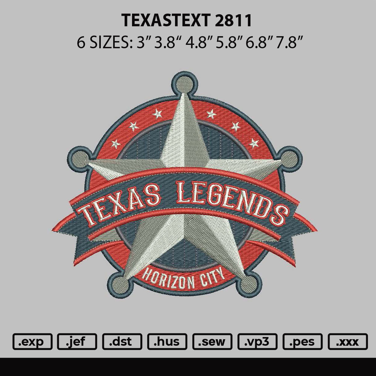 Texastext 2811 Embroidery File 6 sizes