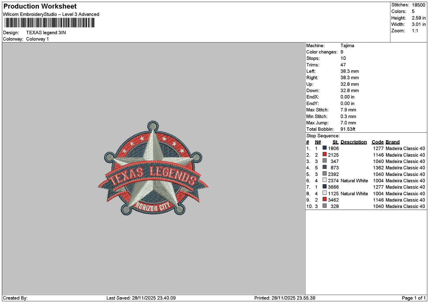 Texastext 2811 Embroidery File 6 sizes