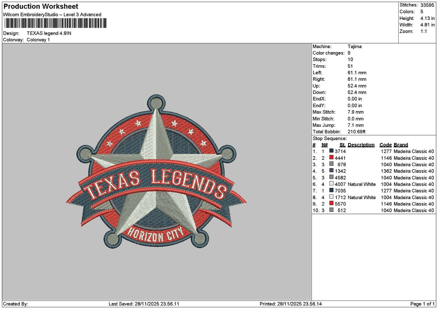 Texastext 2811 Embroidery File 6 sizes