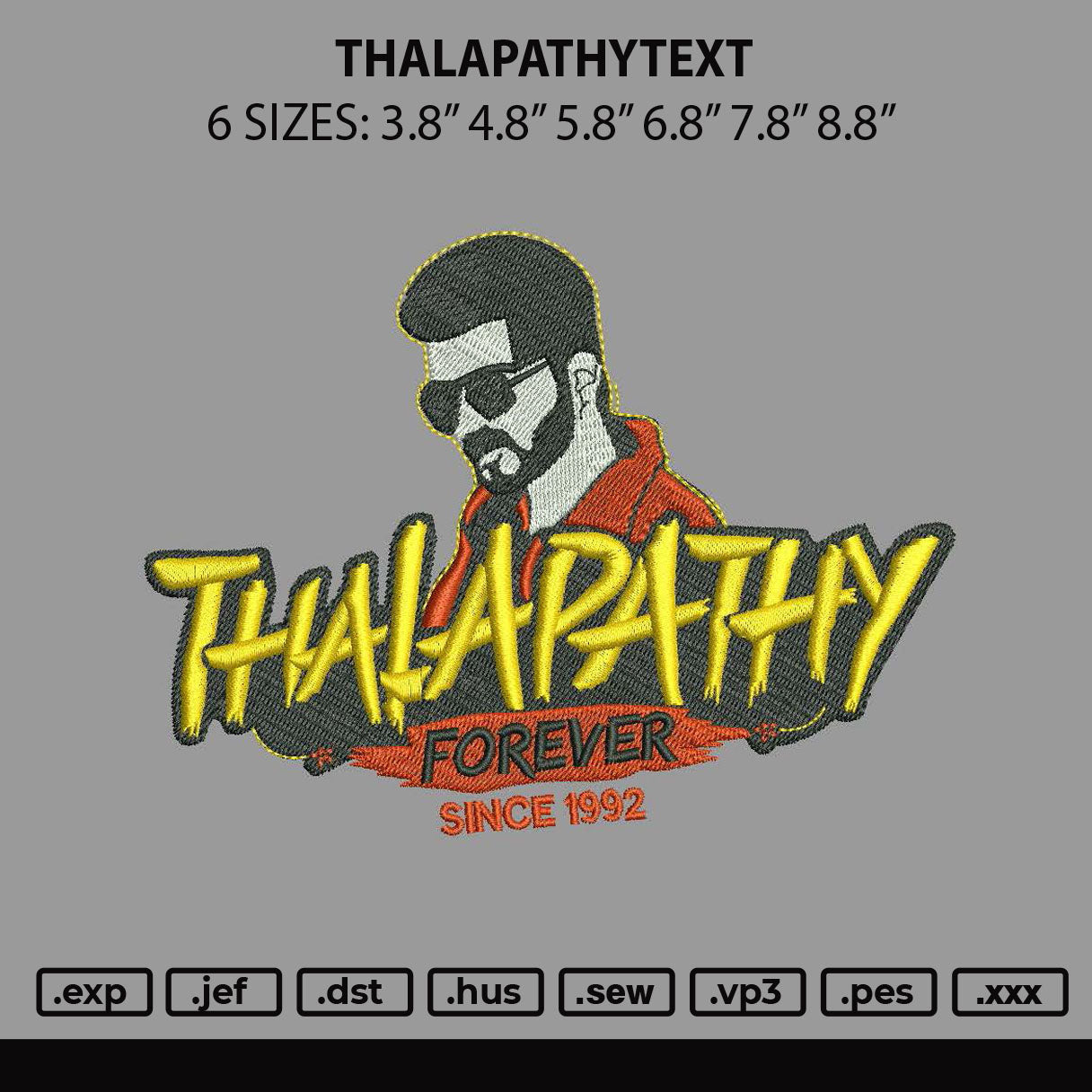 Thalapathytext Embroidery File 6 sizes
