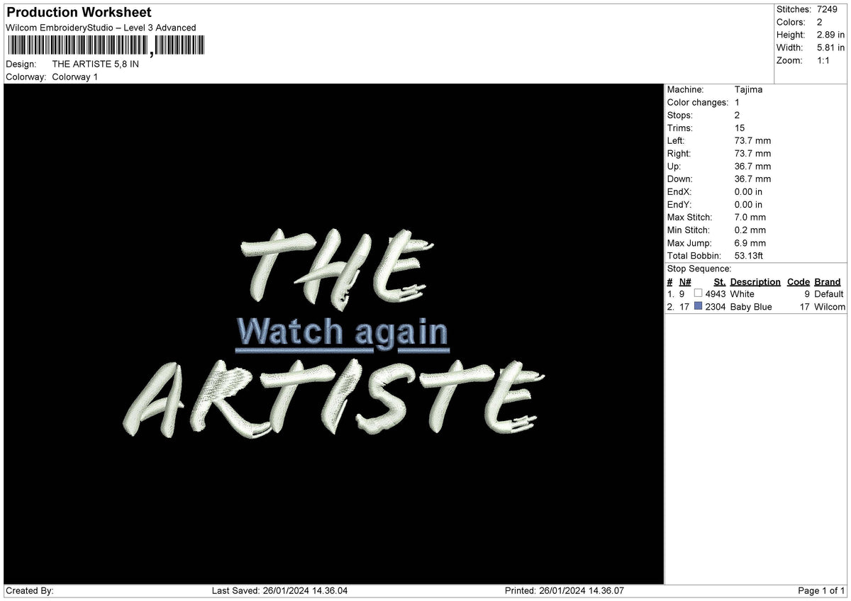 Artistetext Embroidery File 6 sizes