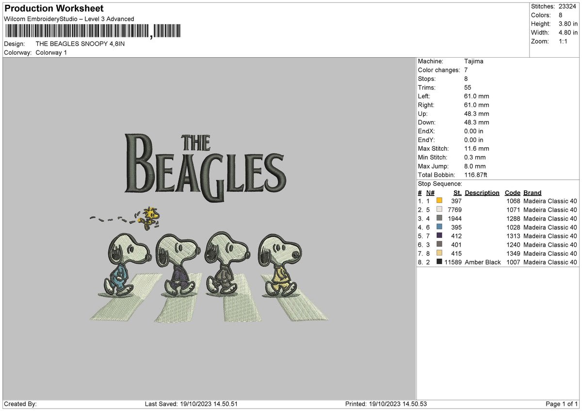 Snoopy 1910 Embroidery File 6 sizes