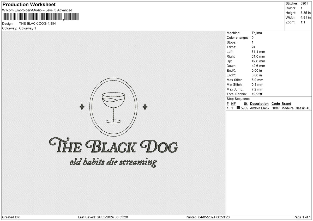 THE BLACK DOG Embroidery File 6 size