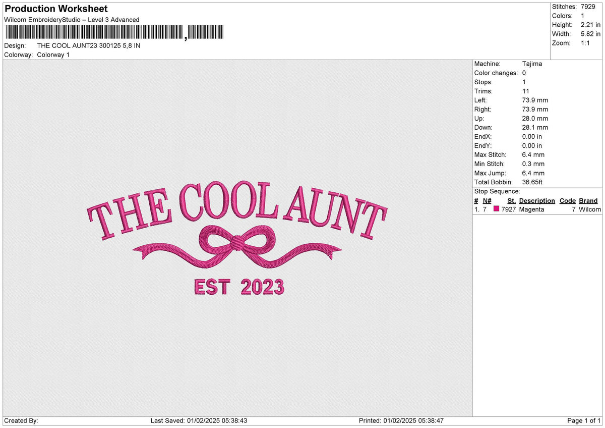 THE COOL AUNT23 300125 Embroidery File 6 sizes