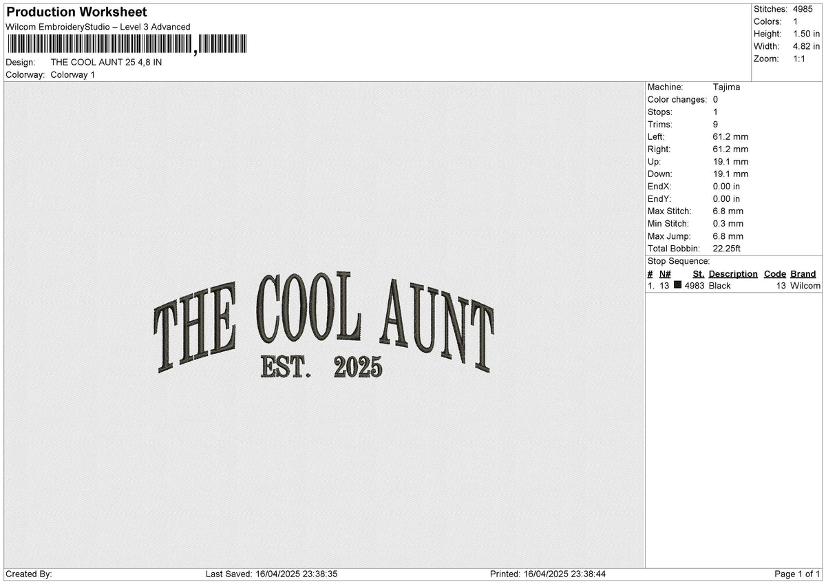 THE COOL AUNT 25 Embroidery File 6 sizes