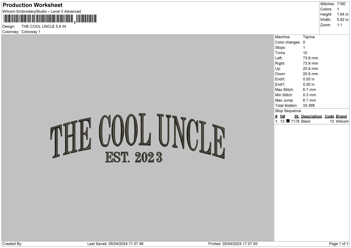 Uncletext Embroidery File 6 sizes