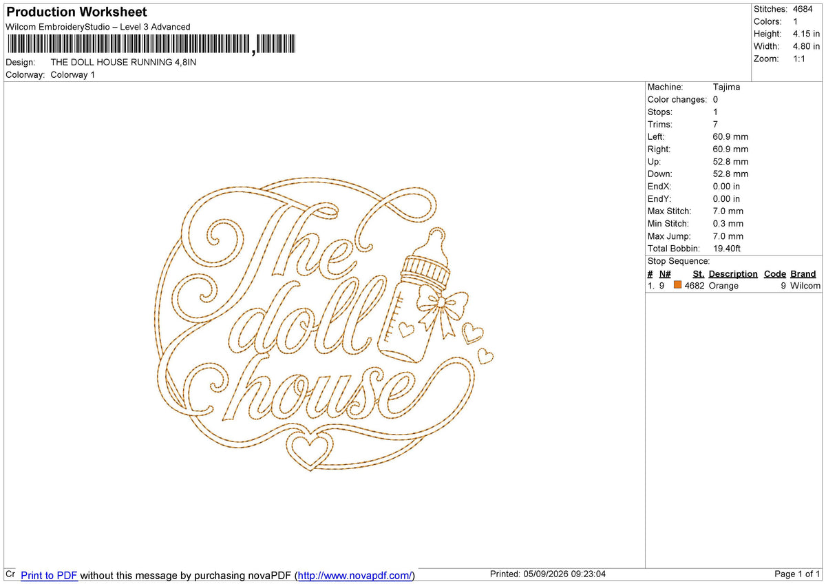 THE DOLL HOUSE RUNNING Embroidery File 6 size