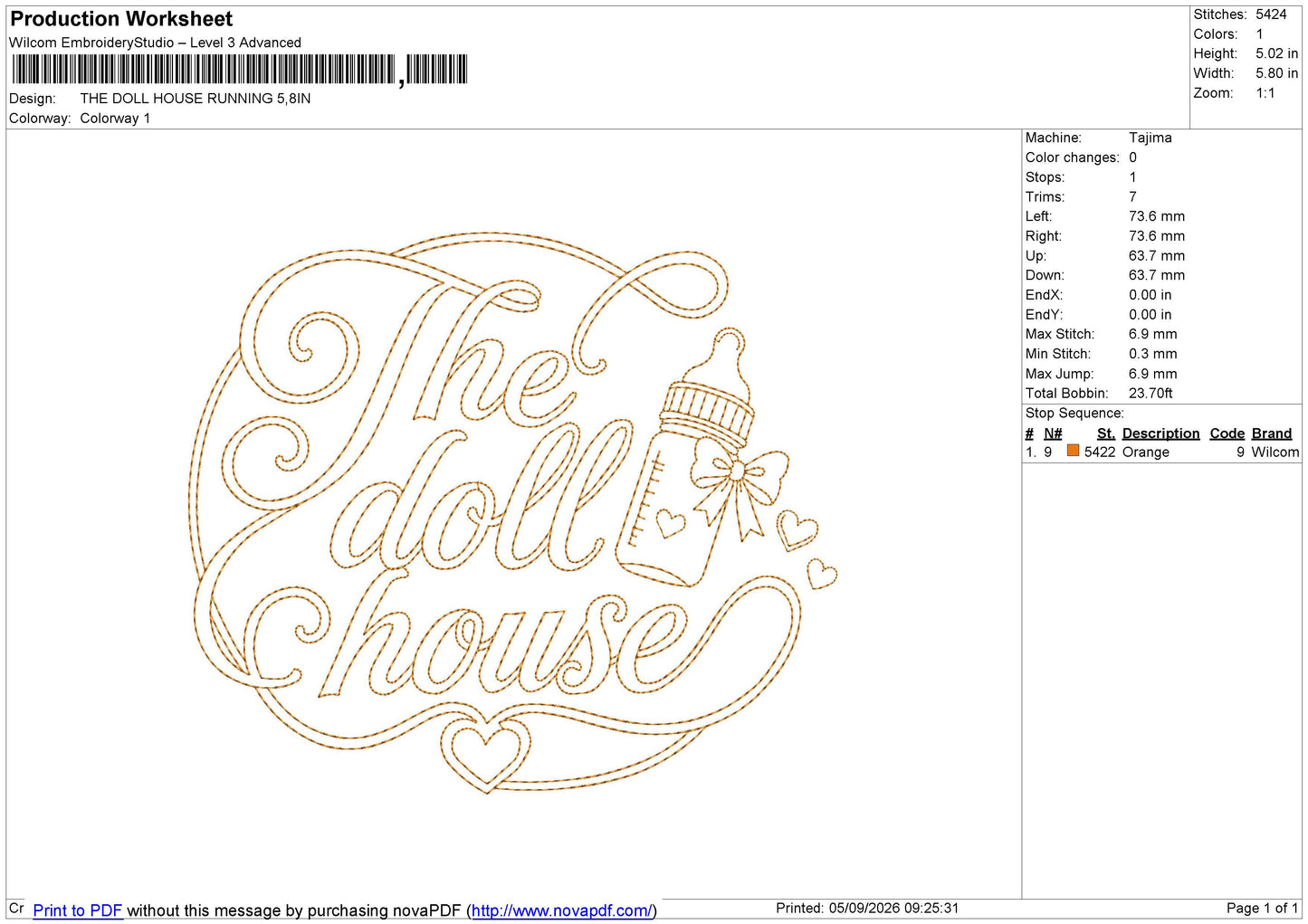 THE DOLL HOUSE RUNNING Embroidery File 6 size