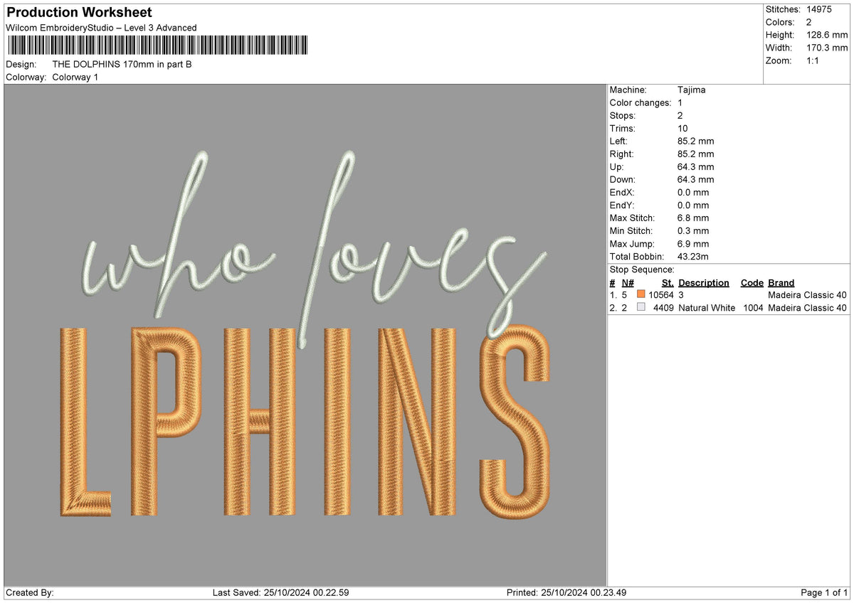 Dolphinstext 2Parts Embroidery File 2 size