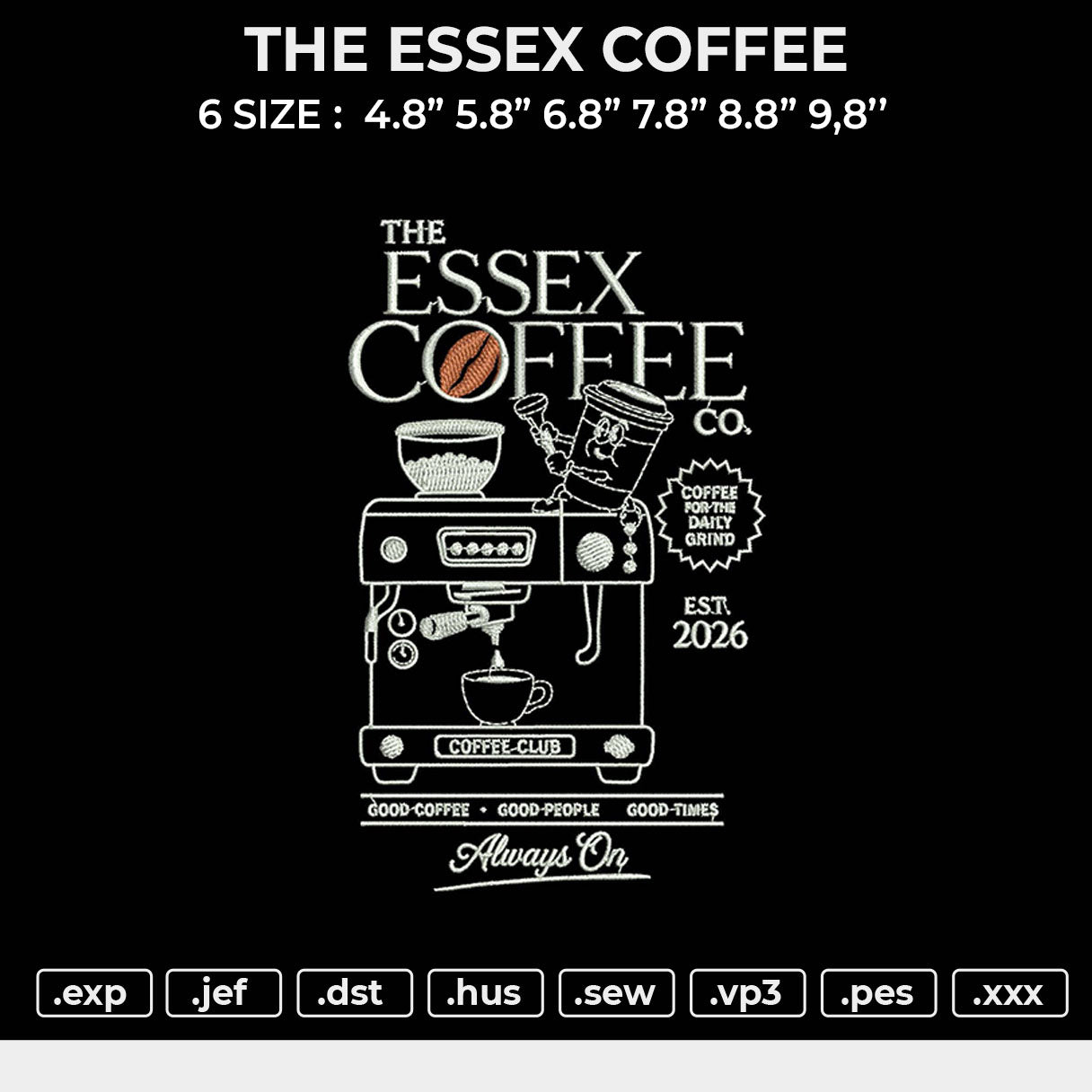 THE ESSEX COFFEE Embroidery File 6 sizes