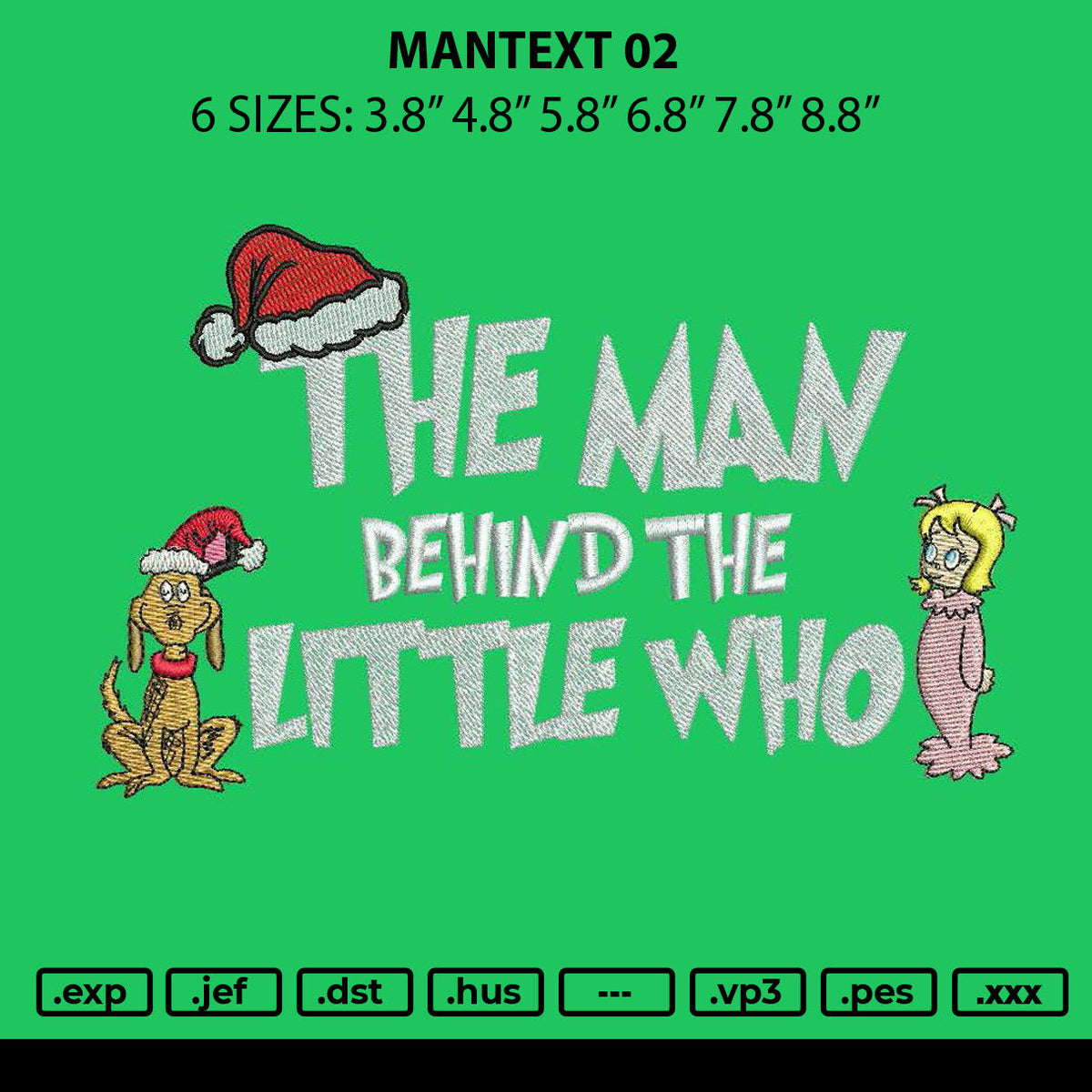 Mantext 02 Embroidery File 6 sizes