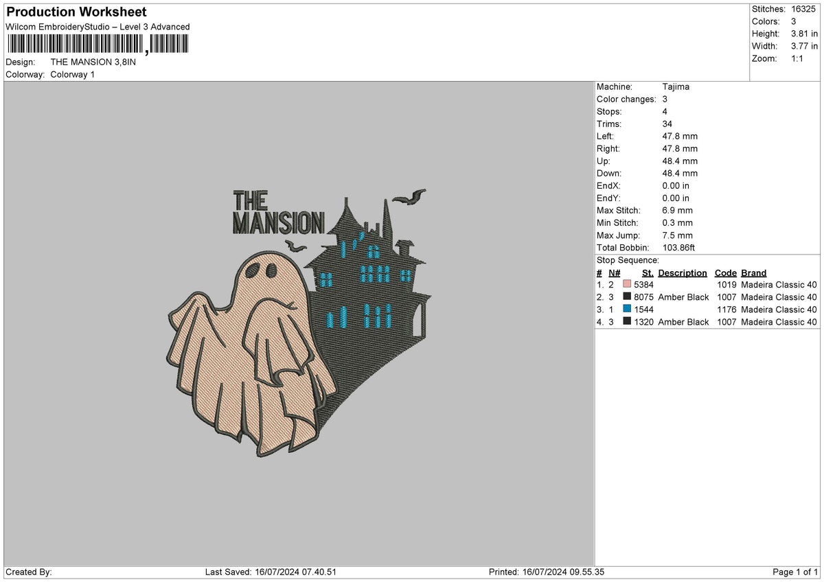 Ghost Castle Embroidery File 6 sizes