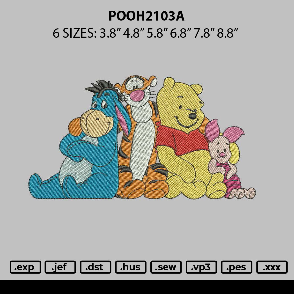 Pooh2103a Embroidery File 6 sizes