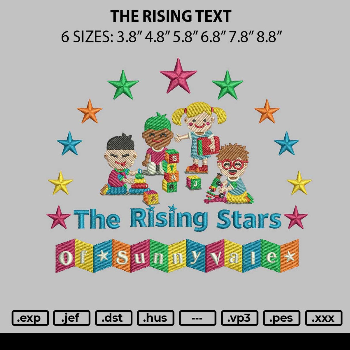 The Rising Text Embroidery File 6 sizes