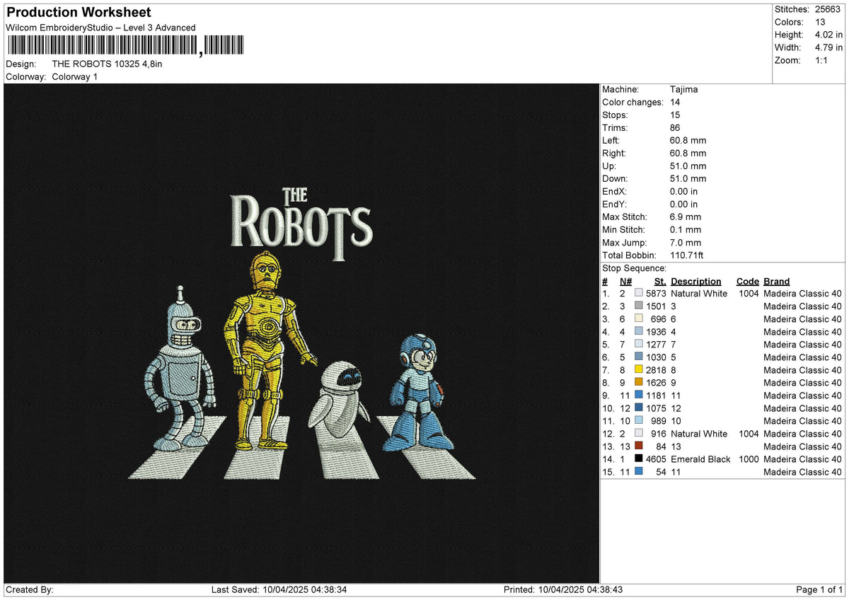 THE ROBOTS 10325 Embroidery File 6 size
