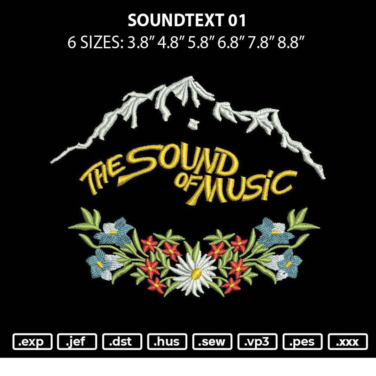 Soundtext 01 Embroidery File 6 sizes