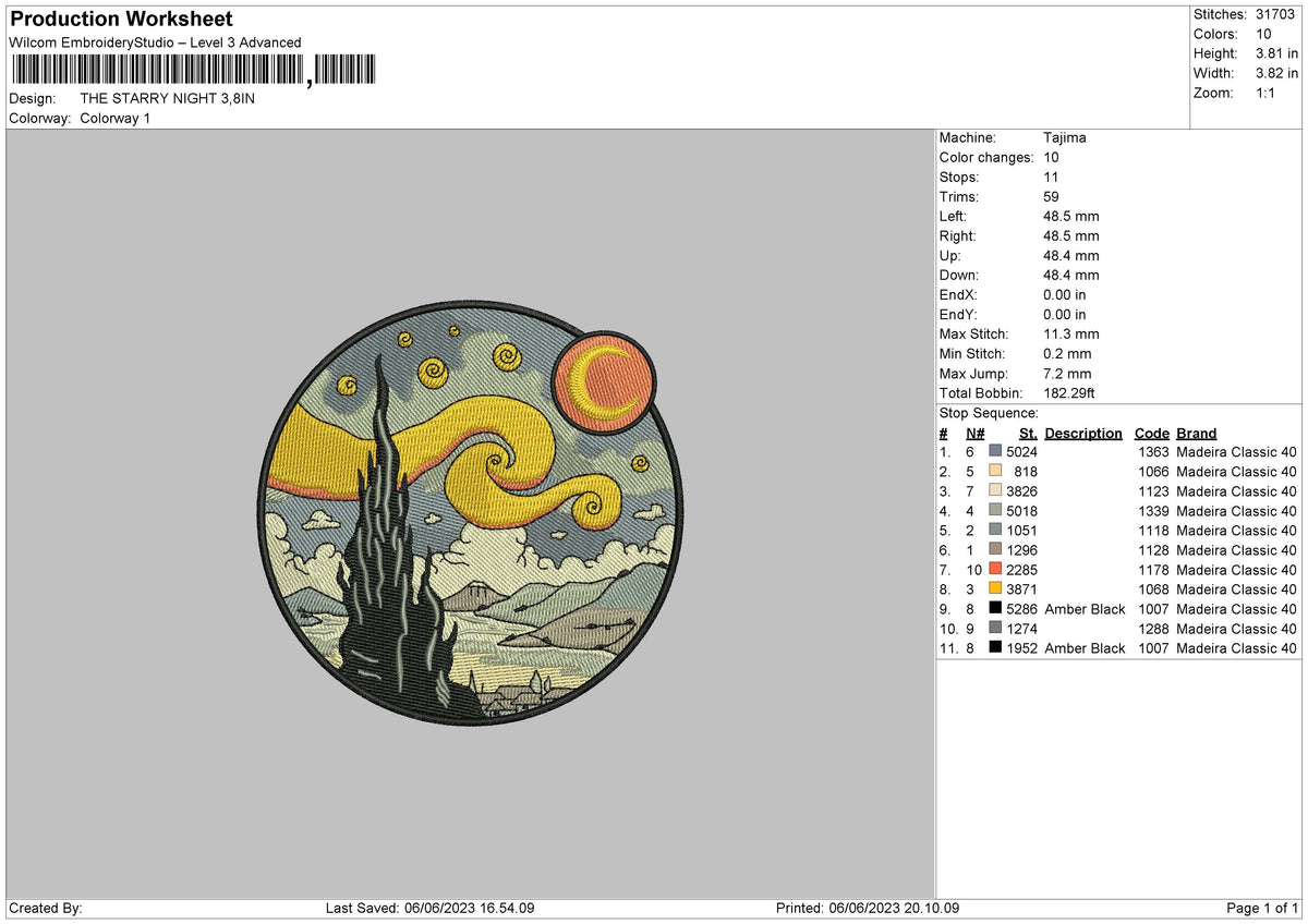 Starry Night Embroidery File 6 sizes