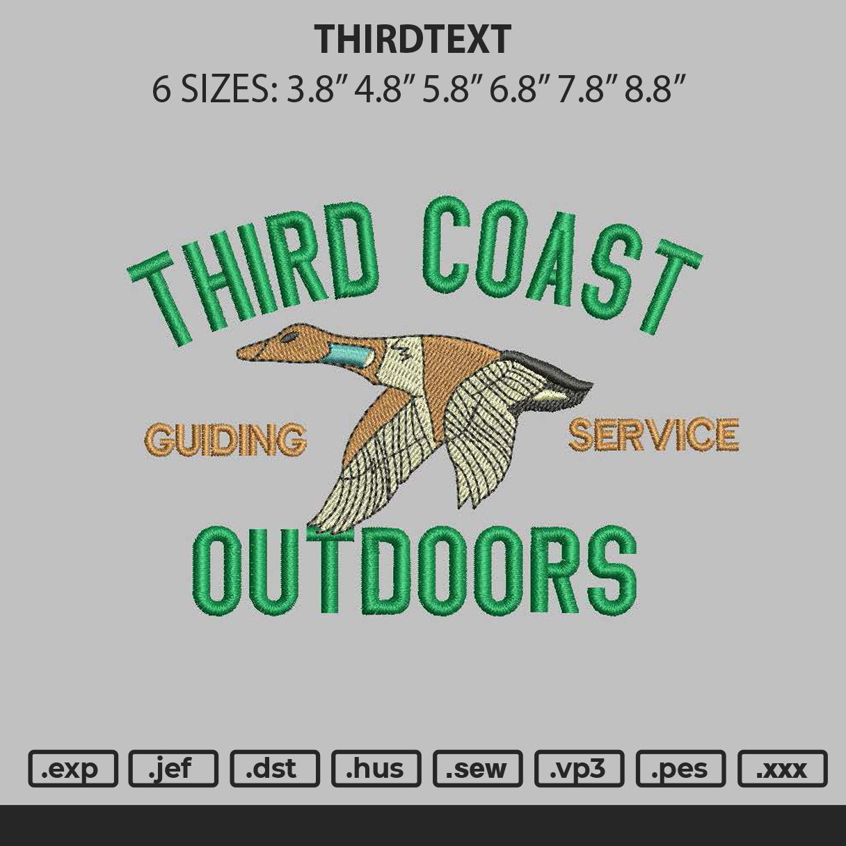 Thirdtext Embroidery File 6 sizes