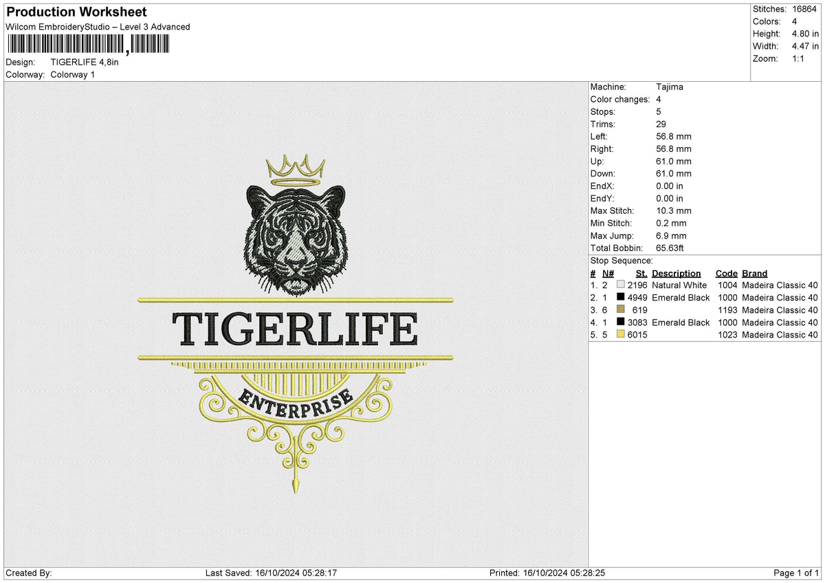 TIGERLIFE Embroidery File 6 sizes