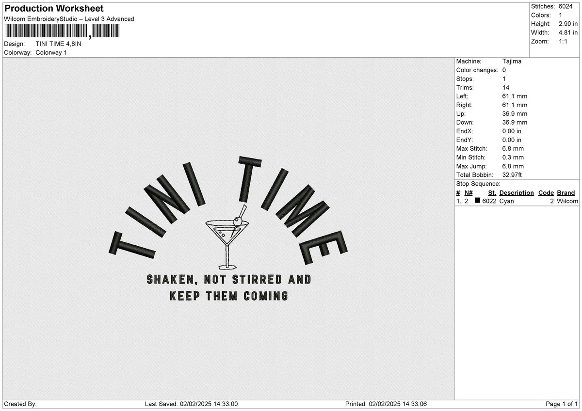 TINI TIME Embroidery File 6 size