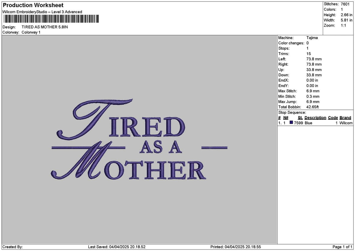 Tiredtext 01 Embroidery File 6 sizes