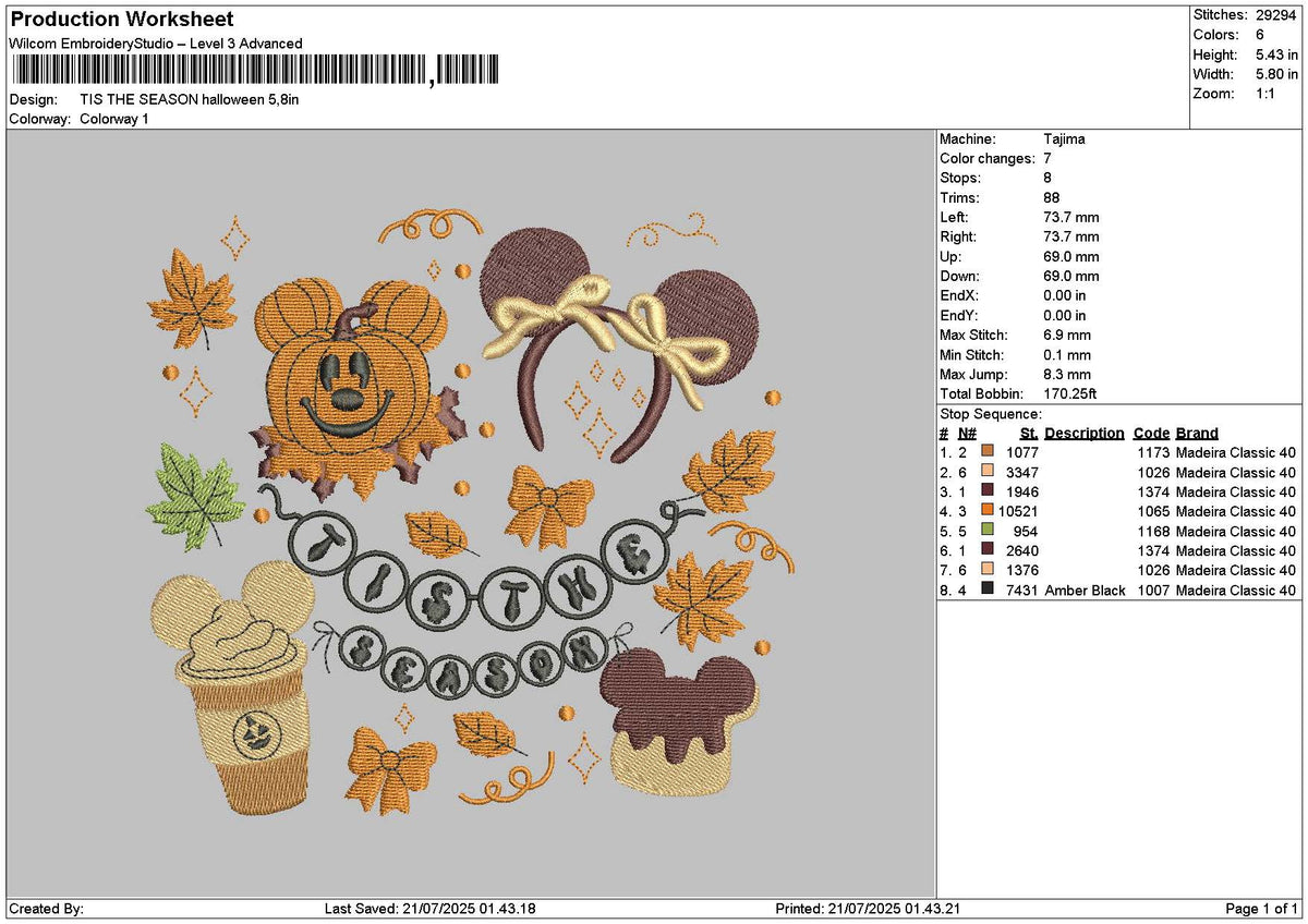 Mickeyhalloween 2107 Embroidery File 6 sizes