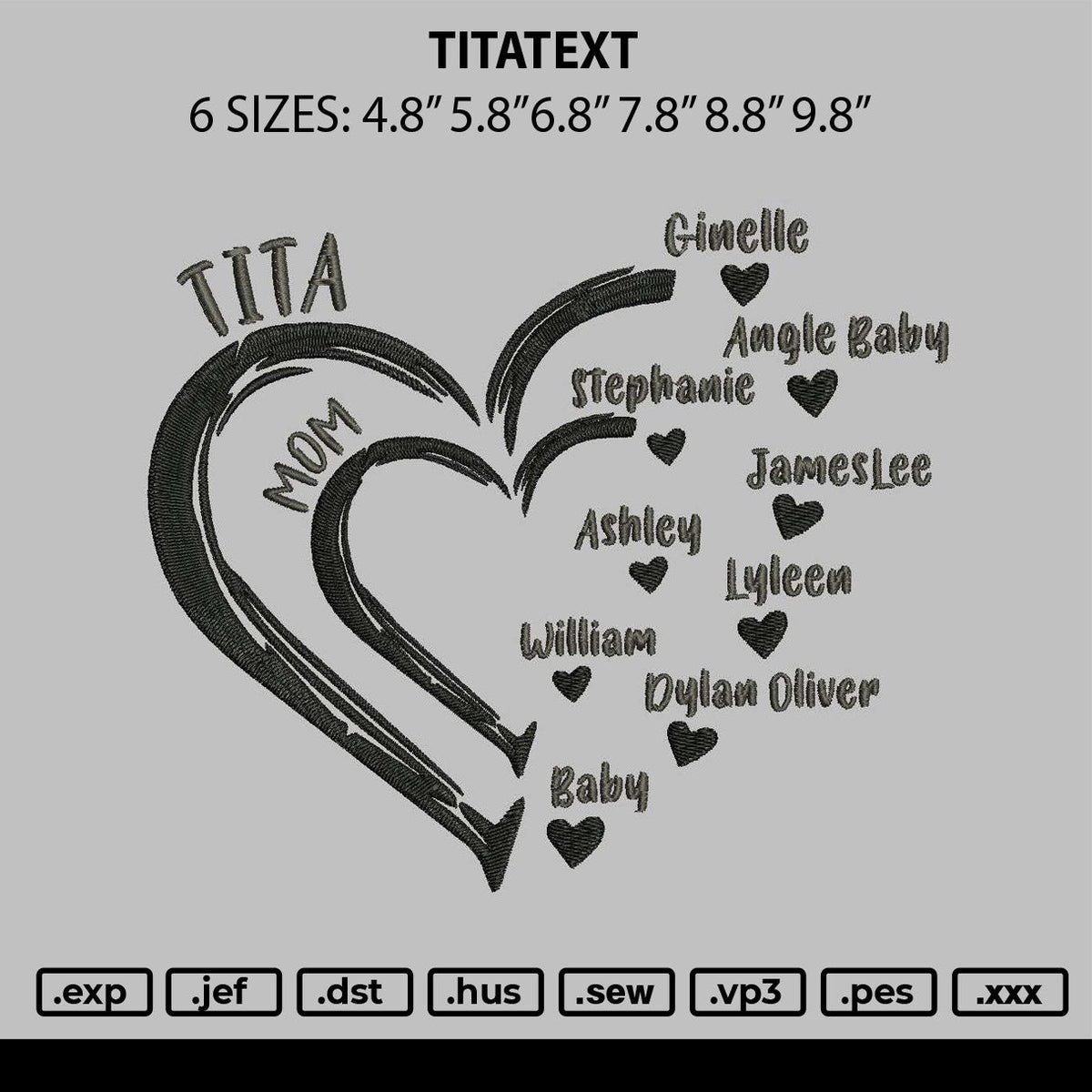 Titatext Embroidery File 6 sizes