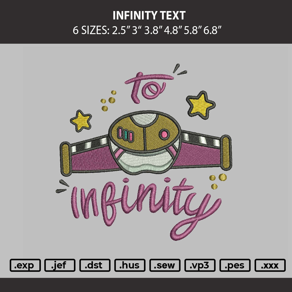 Infinity Text Embroidery Machine Design File 6 sizes
