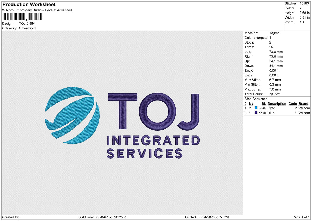 TOJ Embroidery File 6 size