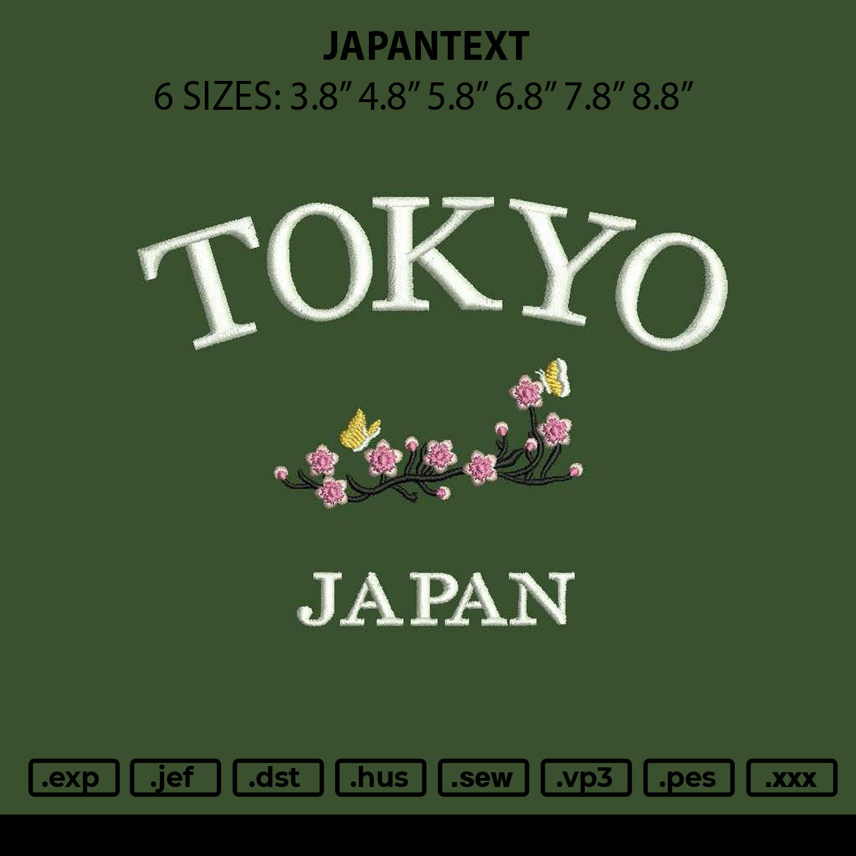Japantext Embroidery File 6 sizes