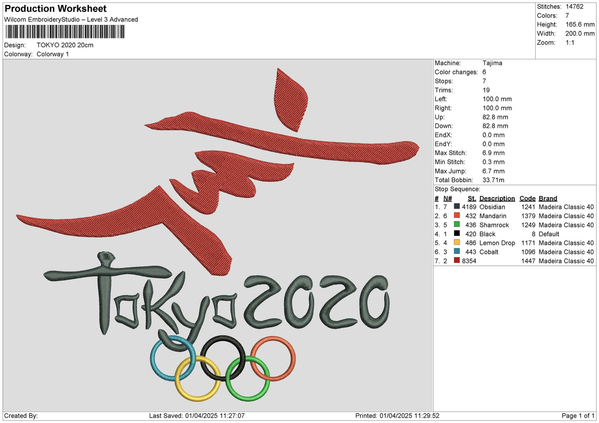 TOKYO 2020 Embroidery File 6 size