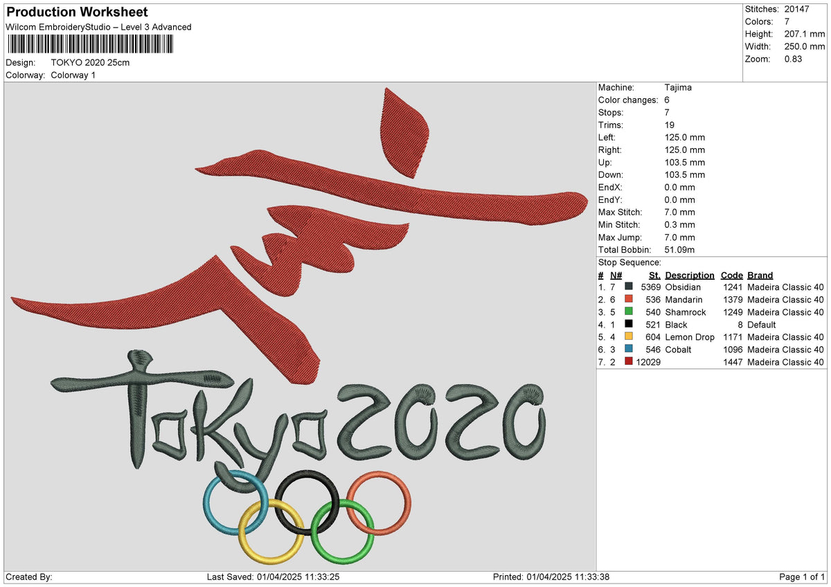 TOKYO 2020 Embroidery File 6 size